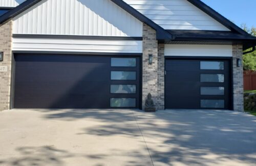 Dark Grey Garage Door With Three Glass Windows