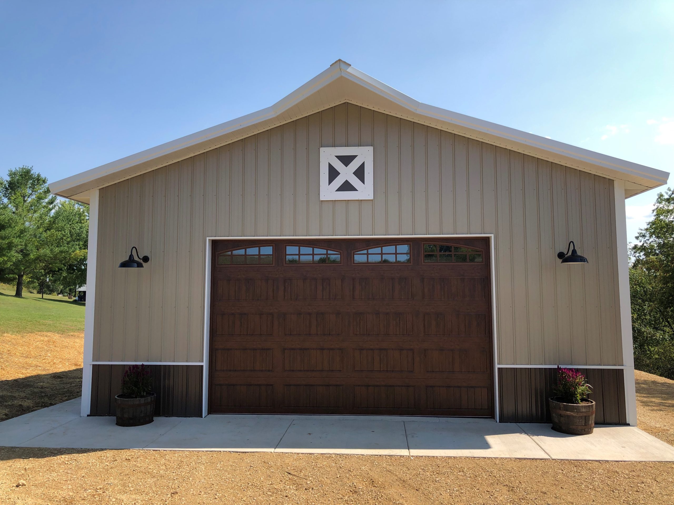 side shed wood automatic garage door with top windows